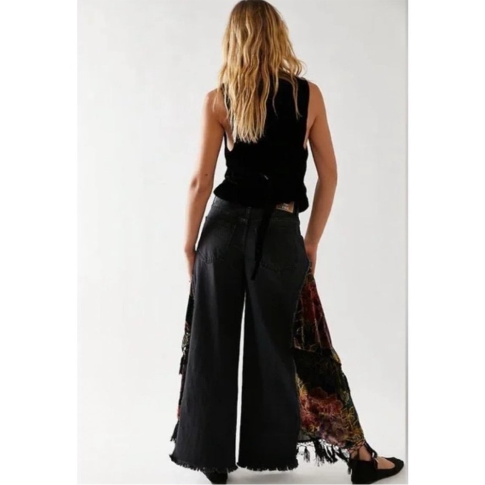 Free People Just Frills Low-Rise Wide-Leg Bandana Layered Tassel Jeans - Picture 4 of 10